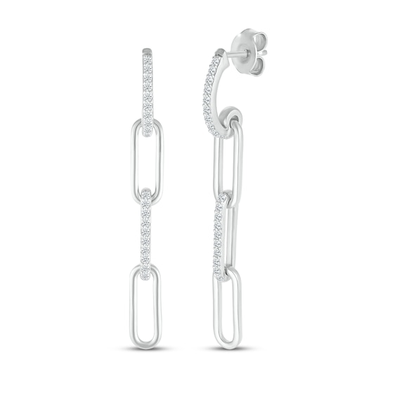 Diamond Paperclip Dangle Earrings 1/4 ct tw Sterling Silver
