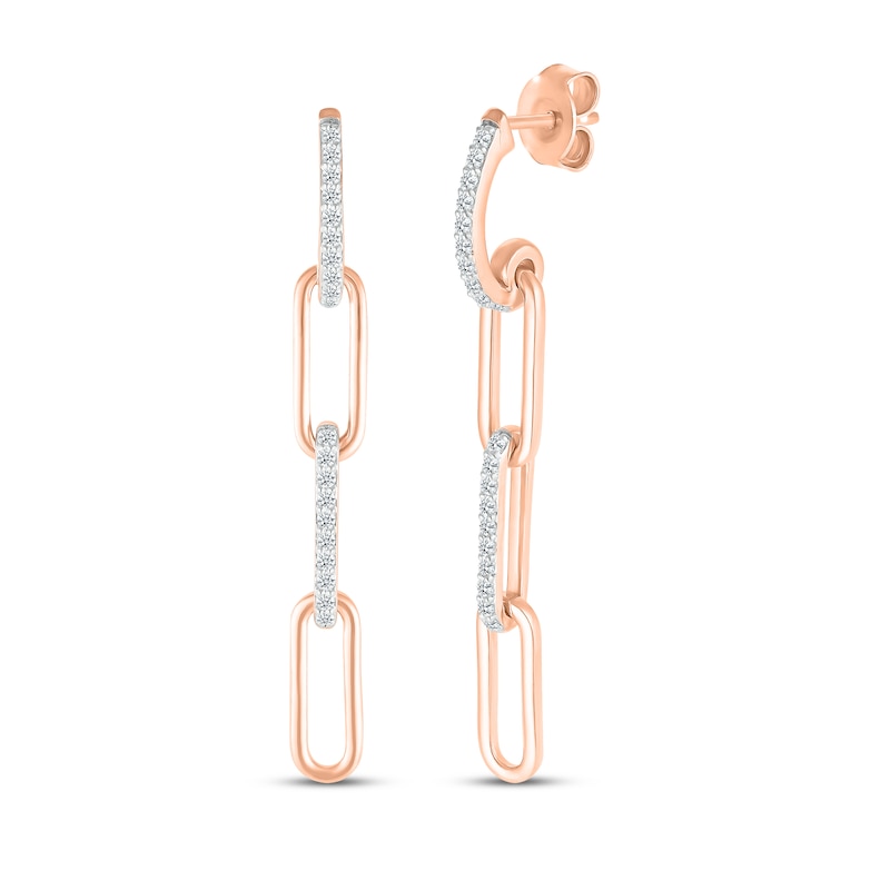 Diamond Paperclip Dangle Earrings 1/4 ct tw 10K Rose Gold