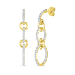 Diamond Circle Link Dangle Earrings 1/2 ct tw 10K Yellow Gold