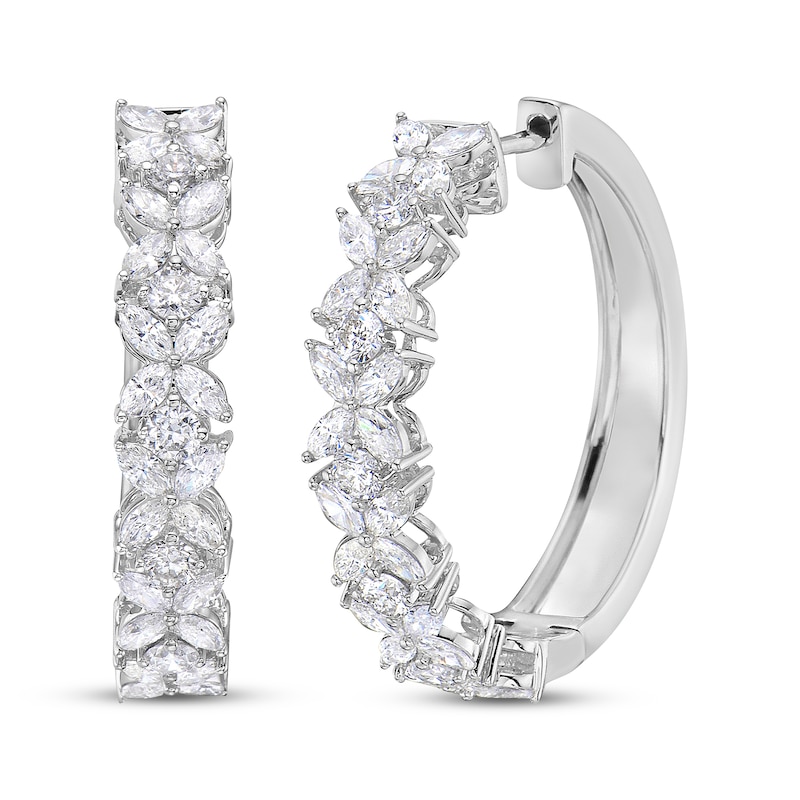 Marquise & Round-Cut Diamond Flower Hoop Earrings 1-3/4 ct tw 14K White Gold