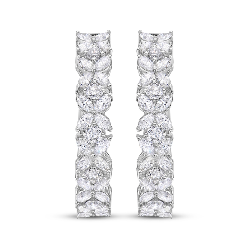 Marquise & Round-Cut Diamond Flower Hoop Earrings 1-3/4 ct tw 14K White Gold