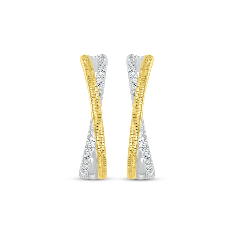 Main Image 2 of Diamond Crossover Open Hoop Earrings 1/5 ct tw Sterling Silver & 10K Yellow Gold