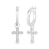 Thumbnail Image 1 of Diamond Gothic-Style Cross Dangle Hoop Earrings 1/15 ct tw Sterling Silver