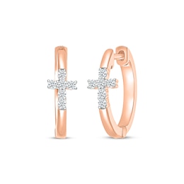 Diamond Cross Hoop Earrings 1/8 ct tw 10K Rose Gold