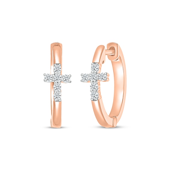 Diamond Cross Hoop Earrings 1/8 ct tw 10K Rose Gold