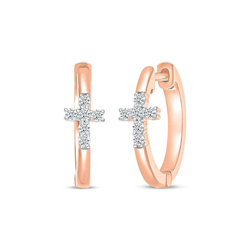 Main Image 1 of Diamond Cross Hoop Earrings 1/8 ct tw 10K Rose Gold