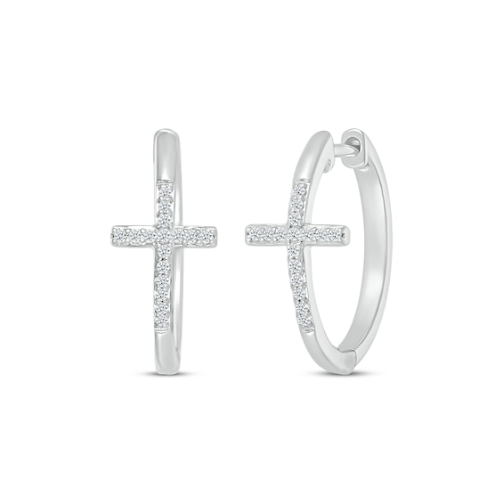 Diamond Cross Hoop Earrings 1/6 ct tw Sterling Silver