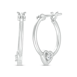 Diamond Heart Profile Hoop Earrings 1/20 ct tw Sterling Silver