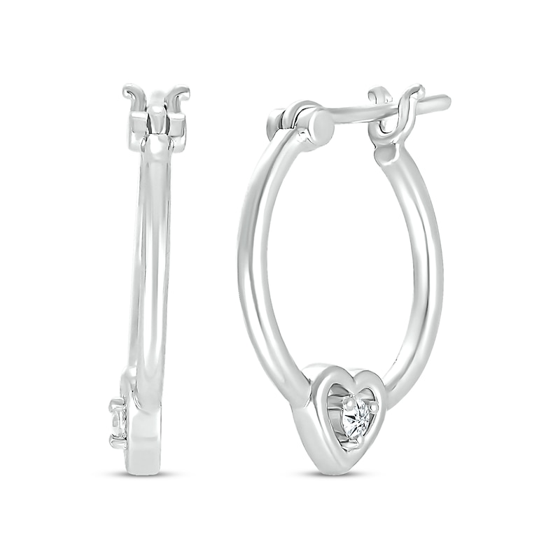 Main Image 1 of Diamond Heart Profile Hoop Earrings 1/20 ct tw Sterling Silver