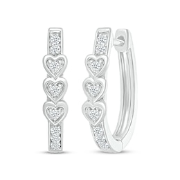 Diamond Stacked Heart Hoop Earrings 1/8 ct tw Sterling Silver