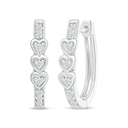 Diamond Stacked Heart Hoop Earrings 1/8 ct tw Sterling Silver