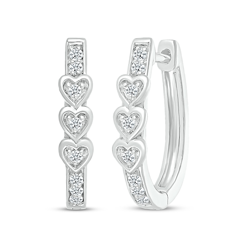 Main Image 1 of Diamond Stacked Heart Hoop Earrings 1/8 ct tw Sterling Silver