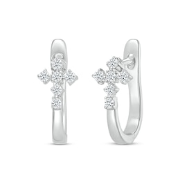 Diamond Cross Hoop Earrings 1/5 ct tw Sterling Silver