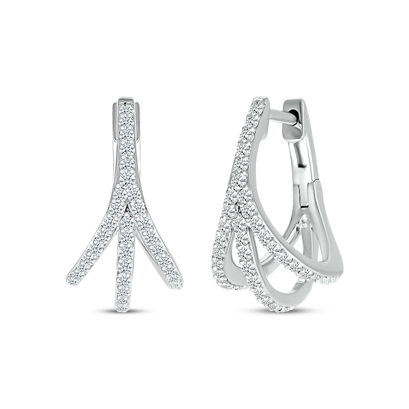 Main Image 1 of Diamond Split Three-Row Hoop Earrings 1/2 ct tw Sterling Silver