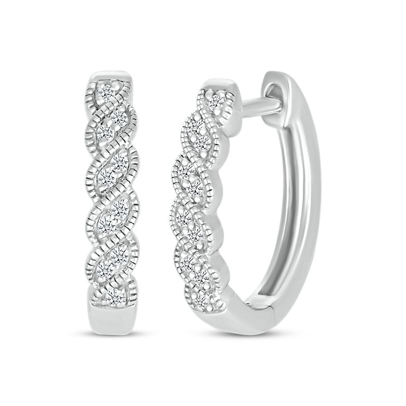 Diamond Twist Textured Hoop Earrings 1/10 ct tw Sterling Silver