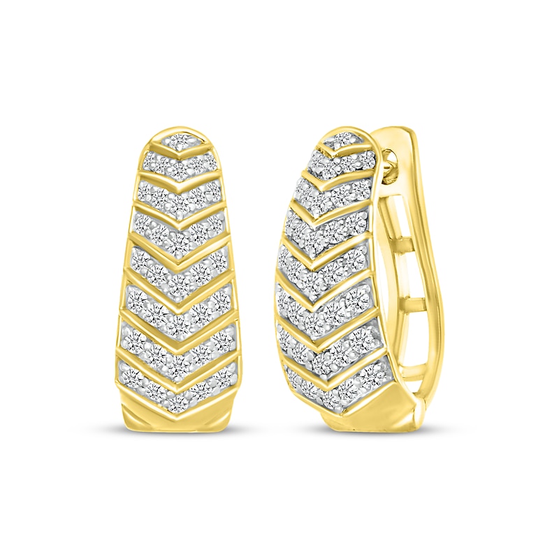 Diamond Chevron Tapered Hoop Earrings 1/2 ct tw 10K Yellow Gold