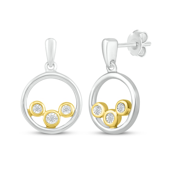Diamond Circle Dangle Earrings 1/20 ct tw Sterling Silver & 10K Yellow Gold