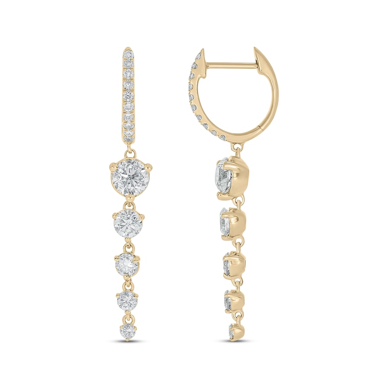 Main Image 1 of Diamond Graduated Drop Hoop Earrings 1-3/4 ct tw 14K Yellow Gold