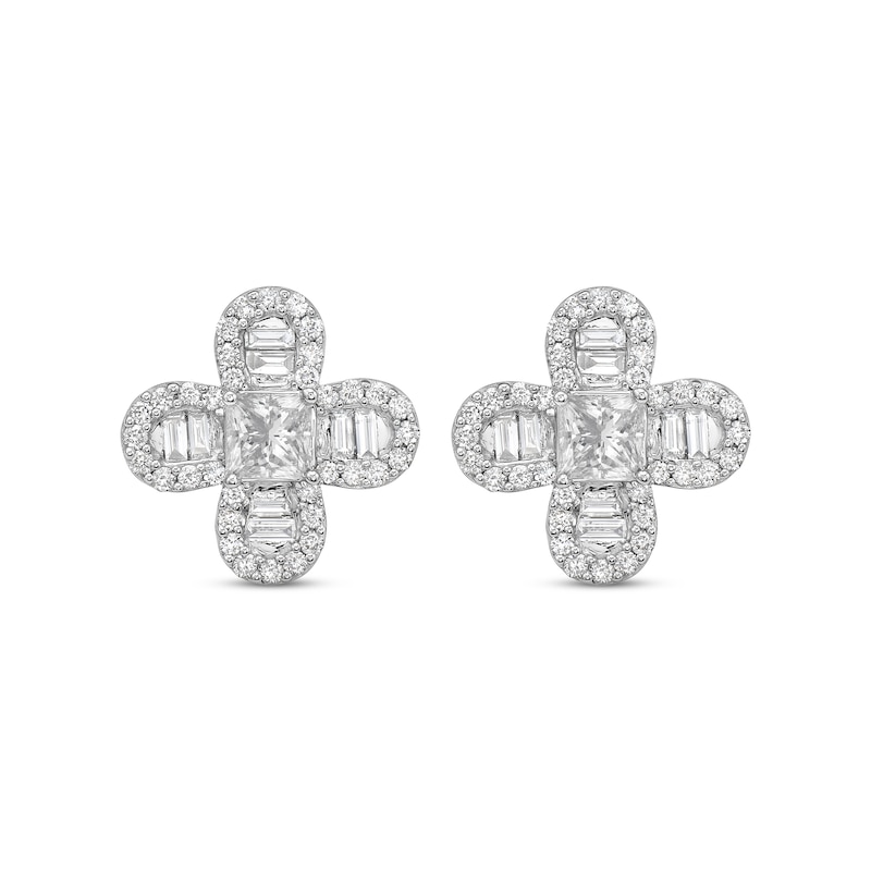 Princess-Cut Diamond Clover Stud Earrings 2 ct tw 14K White Gold | Kay