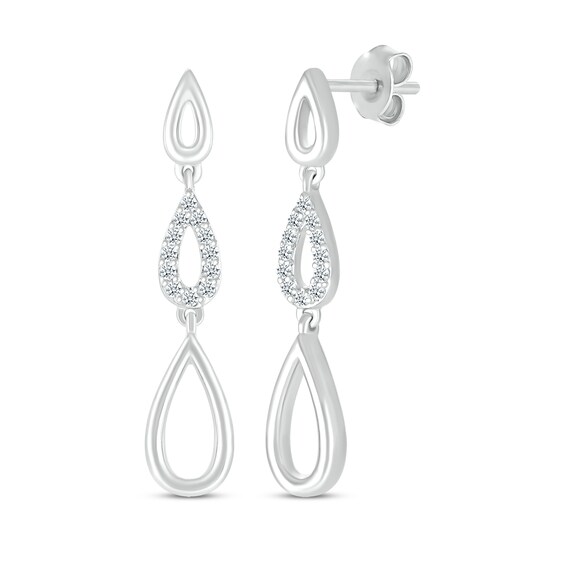 Diamond Teardrop Tiered Dangle Earrings 1/10 ct tw Sterling Silver