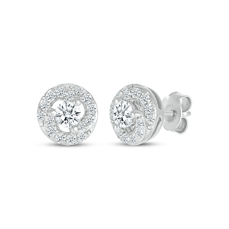 Main Image 1 of Diamond Circle Swirl Stud Earrings 3/8 ct tw 10K White Gold