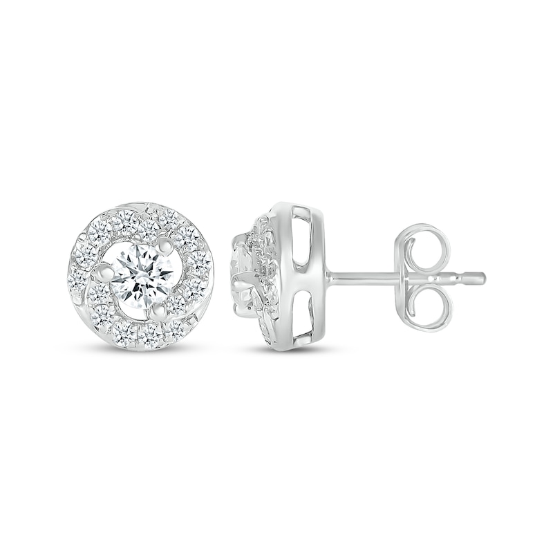 Main Image 3 of Diamond Circle Swirl Stud Earrings 3/8 ct tw 10K White Gold