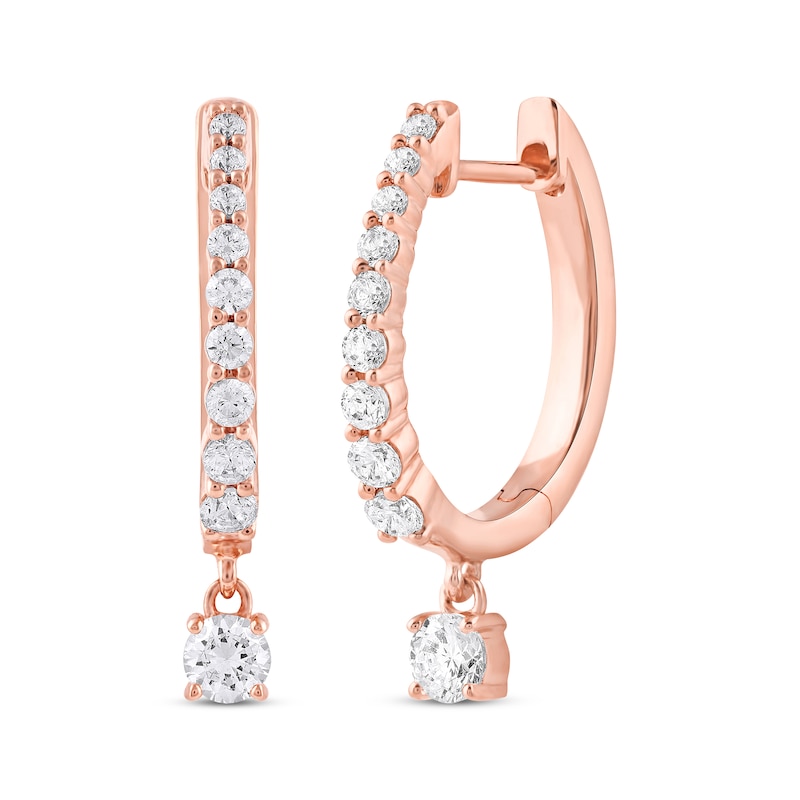 Main Image 1 of Unstoppable Love Diamond Hoop Dangle Earrings 3/4 ct tw 10K Rose Gold