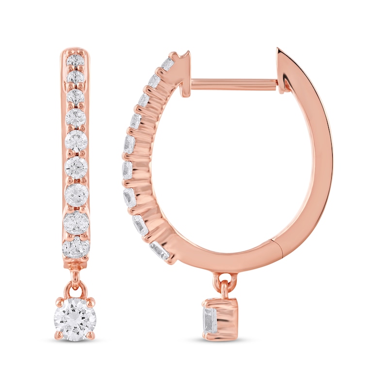 Main Image 3 of Unstoppable Love Diamond Hoop Dangle Earrings 3/4 ct tw 10K Rose Gold