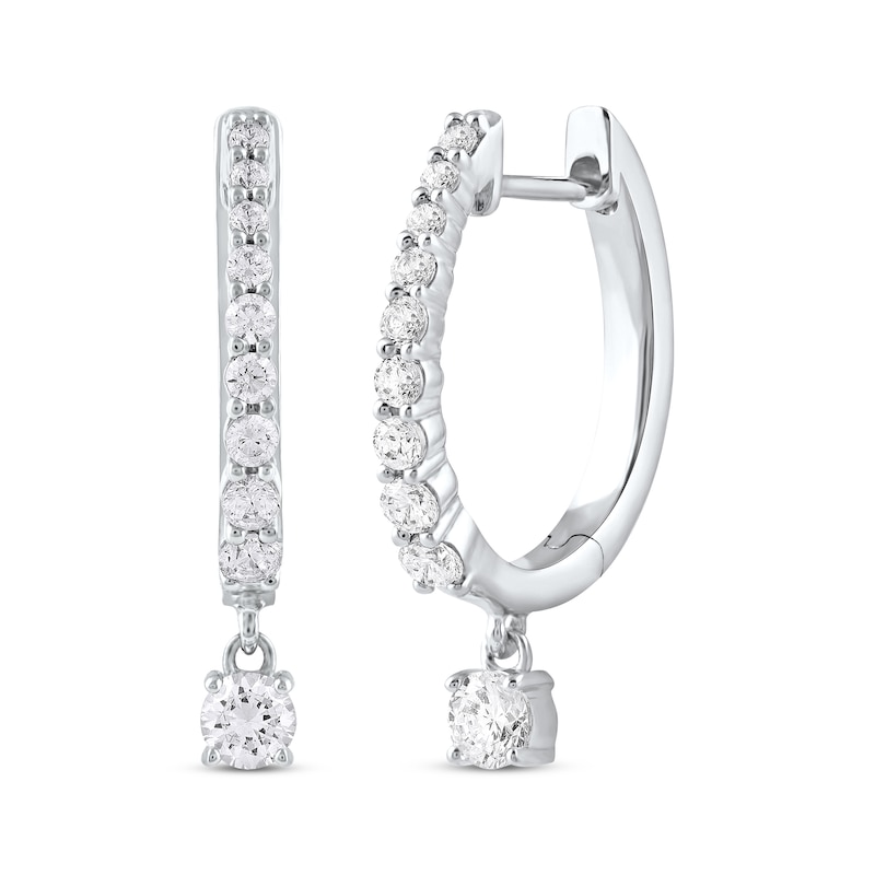 Main Image 1 of Unstoppable Love Diamond Hoop Dangle Earrings 3/4 ct tw 10K White Gold
