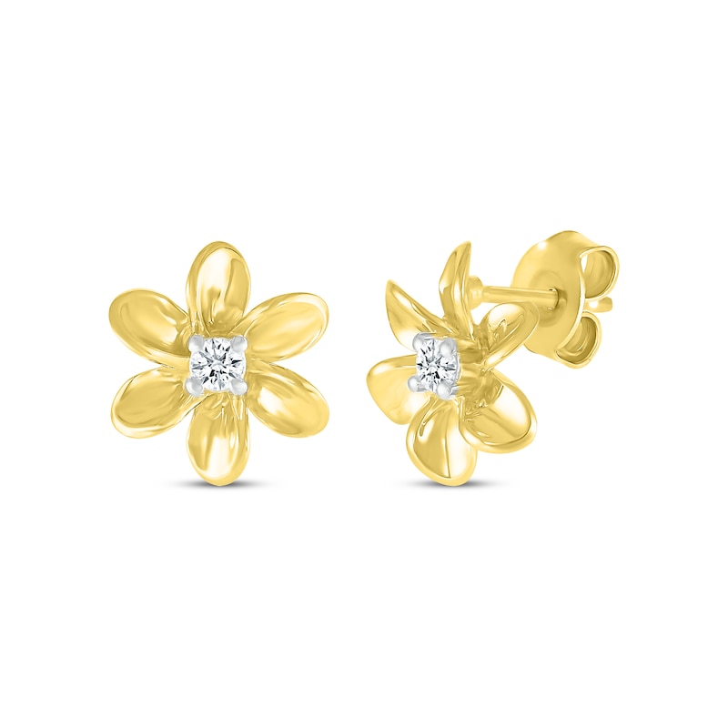 Main Image 1 of Diamond Flower Stud Earrings 1/15 ct tw 10K Yellow Gold