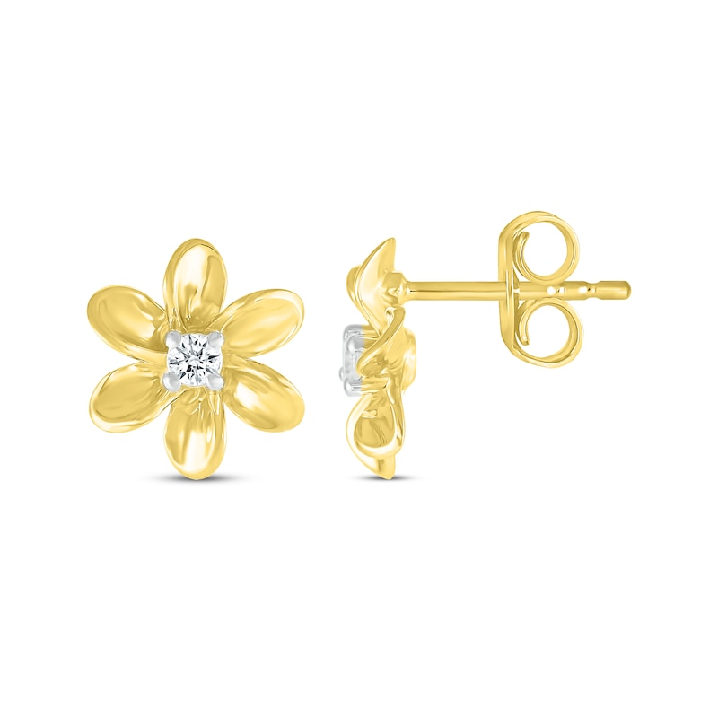 Main Image 3 of Diamond Flower Stud Earrings 1/15 ct tw 10K Yellow Gold