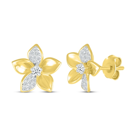 Diamond Flower Stud Earrings 1/4 ct tw 10K Yellow Gold