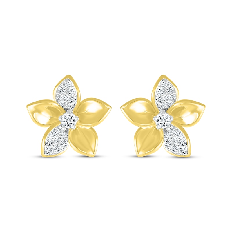 Main Image 2 of Diamond Flower Stud Earrings 1/4 ct tw 10K Yellow Gold