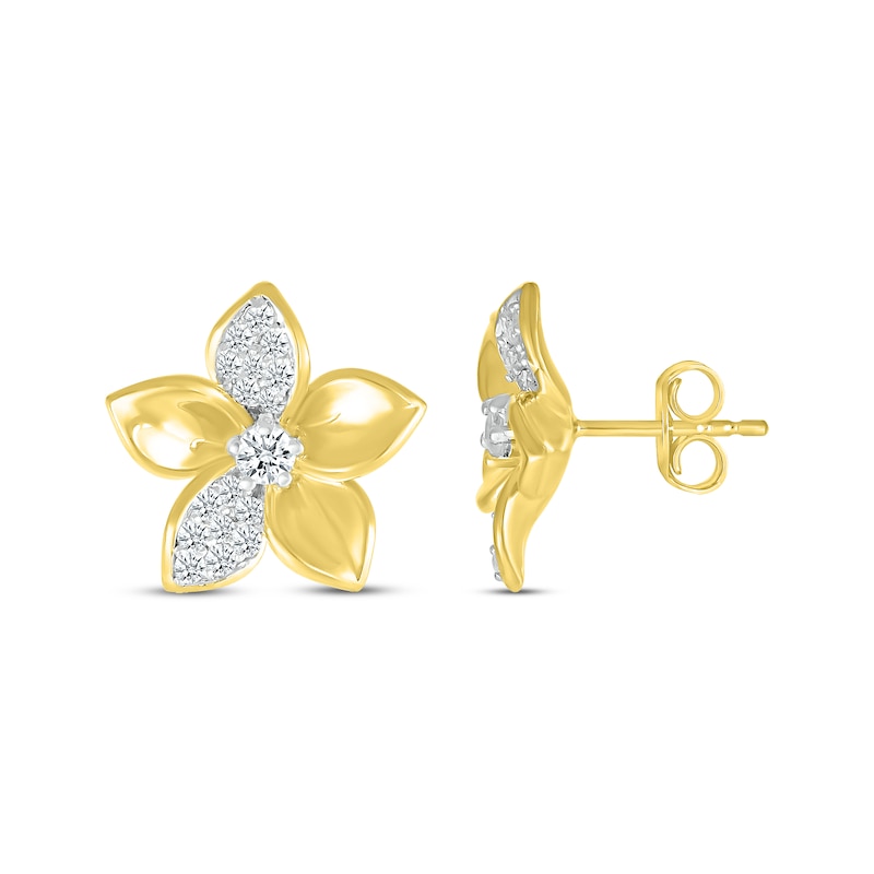 Main Image 3 of Diamond Flower Stud Earrings 1/4 ct tw 10K Yellow Gold