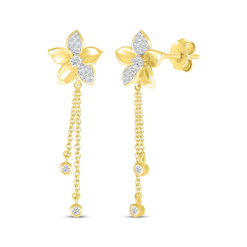 Diamond Flower Dangle Earrings 1/4 ct tw 10K Yellow Gold | Kay