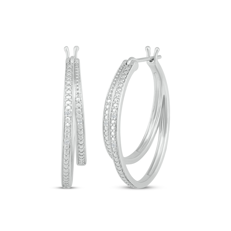 Main Image 1 of Diamond Accent Double Hoop Staggered Earrings Sterling Silver