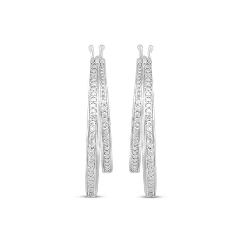 Main Image 2 of Diamond Accent Double Hoop Staggered Earrings Sterling Silver