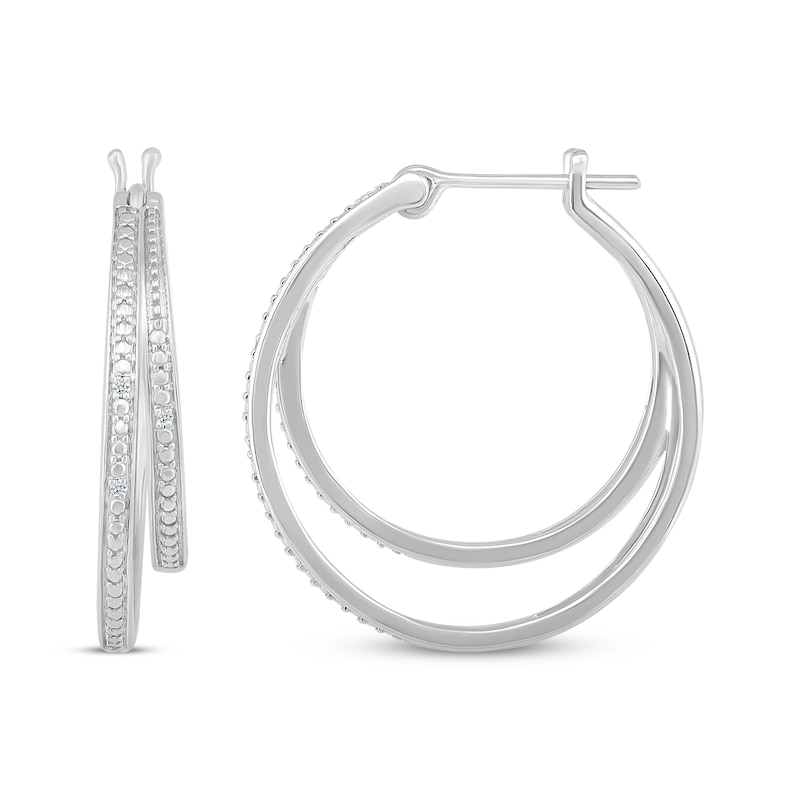 Main Image 3 of Diamond Accent Double Hoop Staggered Earrings Sterling Silver