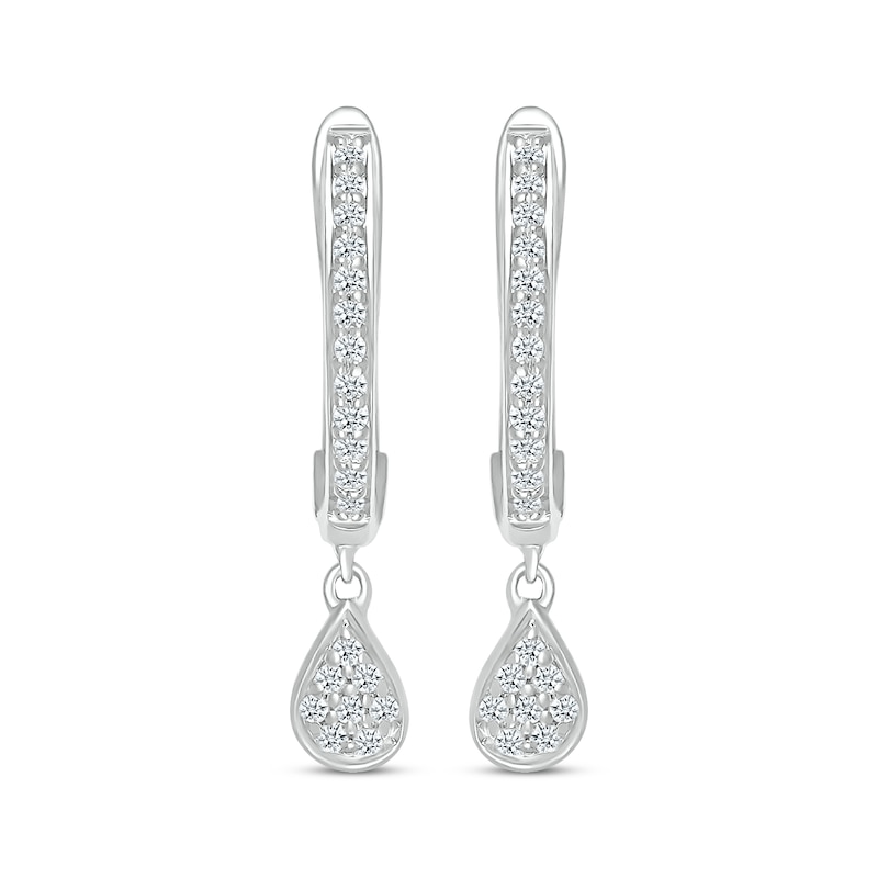 Main Image 2 of Diamond Teardrop Dangle Hoop Earrings 1/6 ct tw Sterling Silver