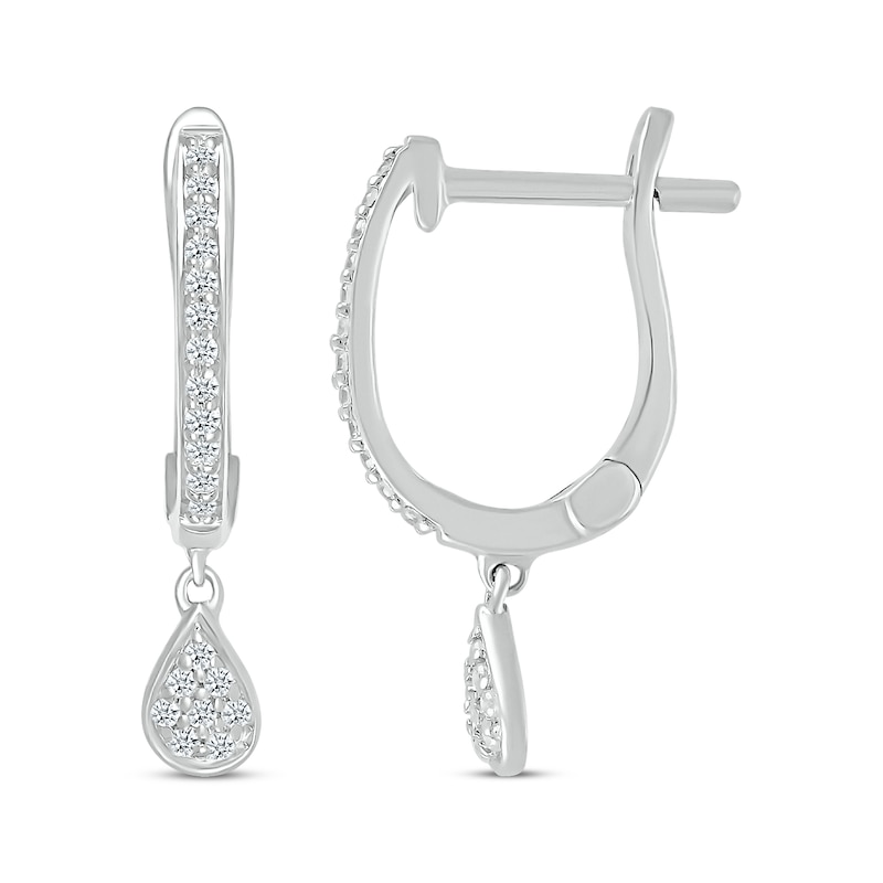 Main Image 3 of Diamond Teardrop Dangle Hoop Earrings 1/6 ct tw Sterling Silver