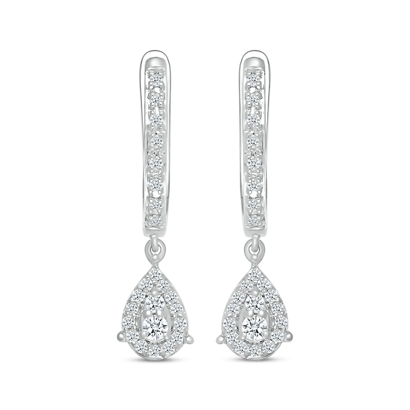 Main Image 2 of Diamond Teardrop Dangle Hoop Earrings 1/4 ct tw Sterling Silver