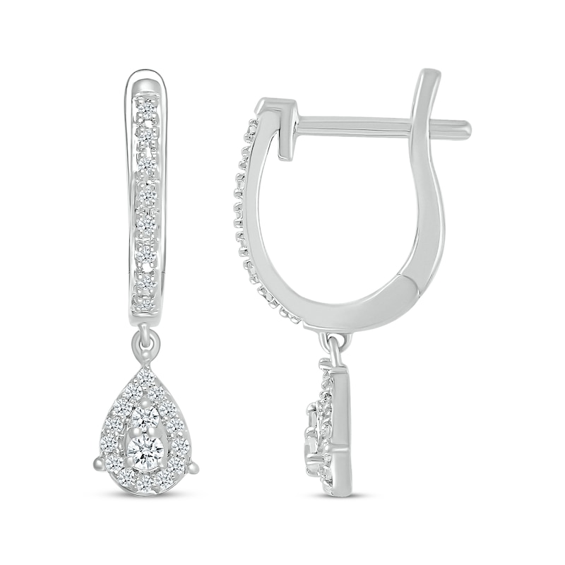 Main Image 3 of Diamond Teardrop Dangle Hoop Earrings 1/4 ct tw Sterling Silver