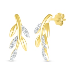 Diamond Leaf & Branch Earrings 1/10 ct tw 10K Yellow Gold