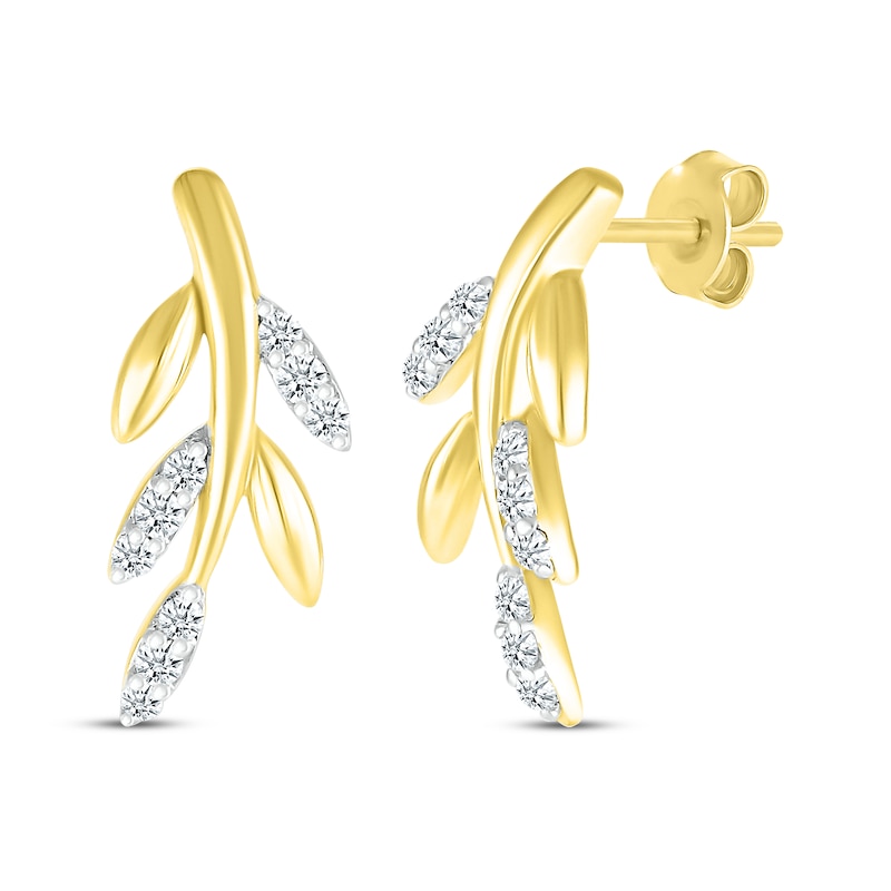 Main Image 1 of Diamond Leaf & Branch Earrings 1/10 ct tw 10K Yellow Gold