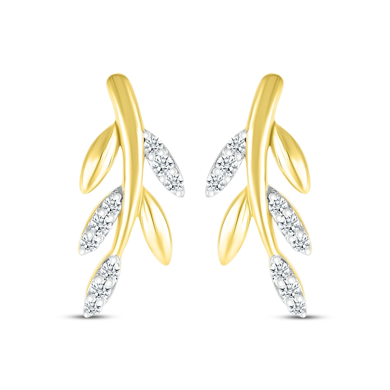 Main Image 2 of Diamond Leaf & Branch Earrings 1/10 ct tw 10K Yellow Gold