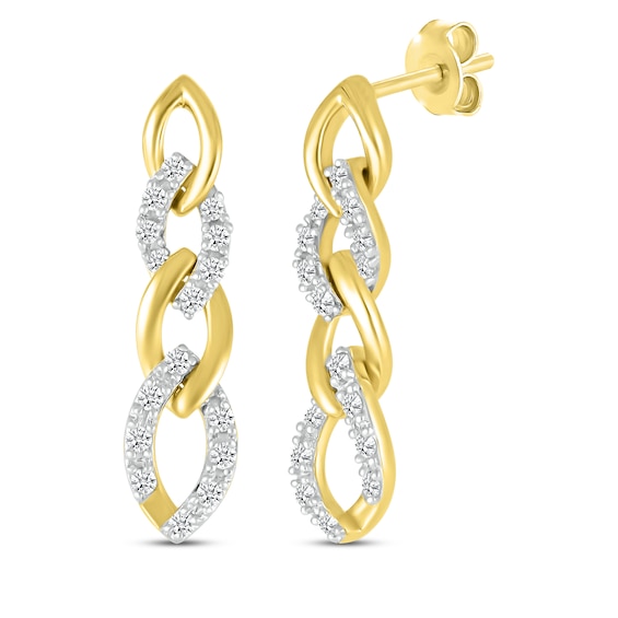 Diamond Alternating Link Drop Earrings 1/6 ct tw 10K Yellow Gold