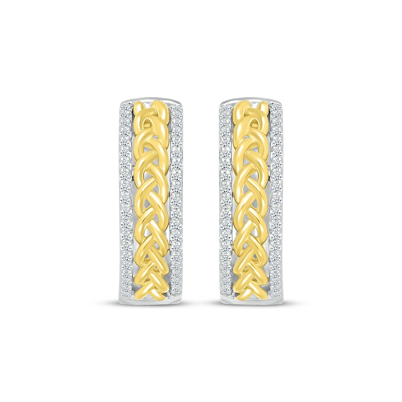 Main Image 2 of Diamond Braided Center Hoop Earrings 1/3 ct tw Sterling Silver & 10K Yellow Gold