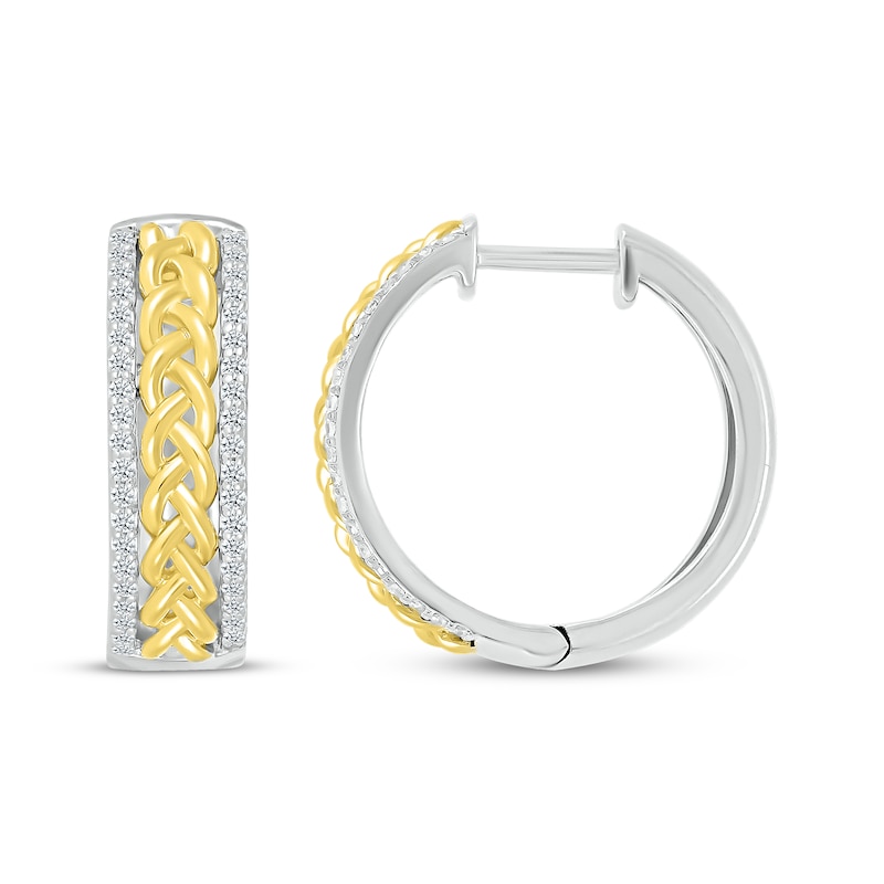 Main Image 3 of Diamond Braided Center Hoop Earrings 1/3 ct tw Sterling Silver & 10K Yellow Gold