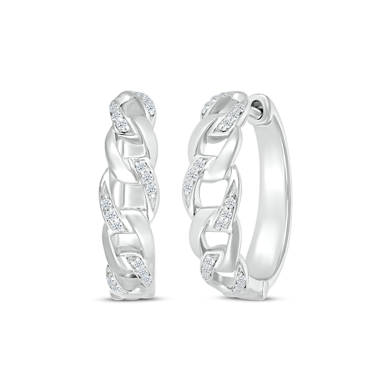 Diamond Chain Link Hoop Earrings 1/6 ct tw 10K White Gold