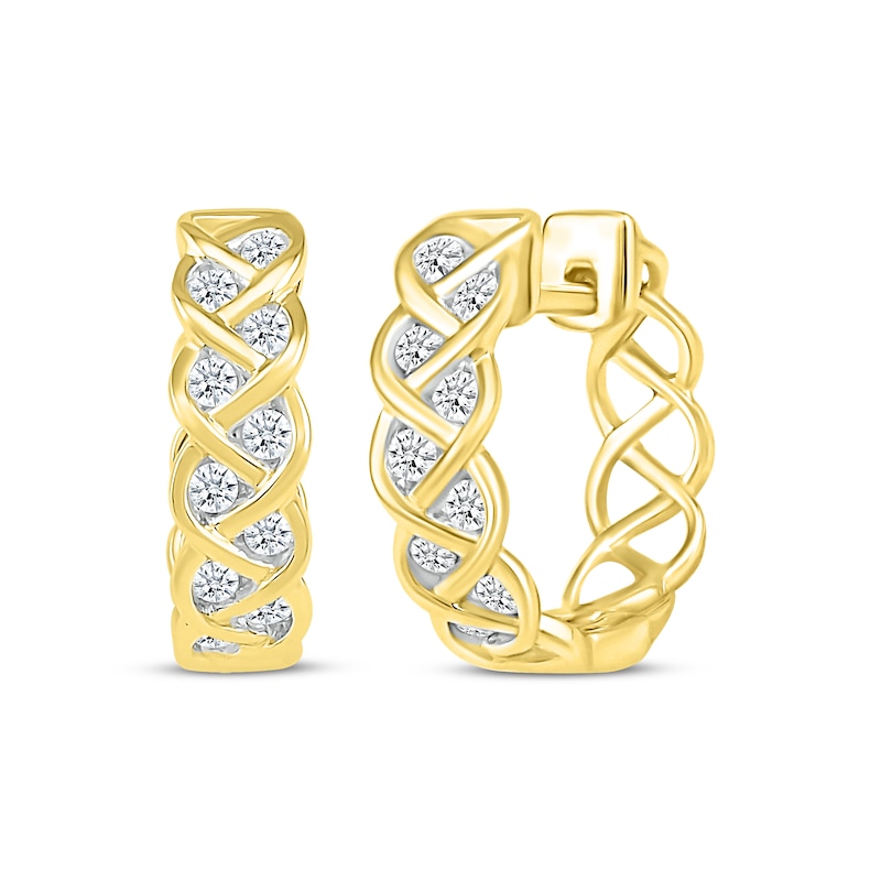Main Image 1 of Diamond Braided Hoop Earrings 1/4 ct tw 10K Yellow Gold